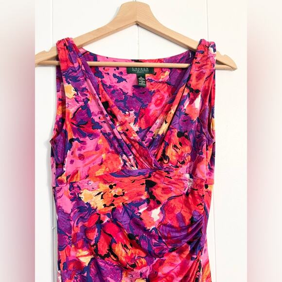 Ralph Lauren 6 watercolor floral dress pink purple vibrant wedding guest - Picture 2 of 7